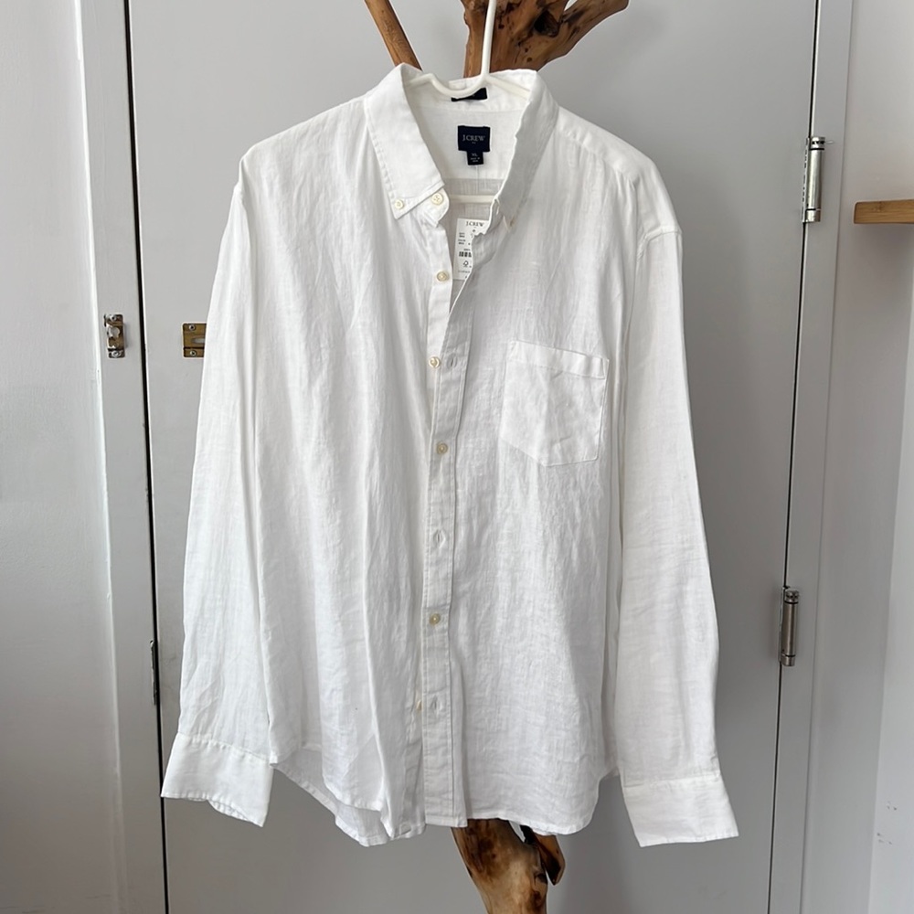 J Crew White Linen Button Down